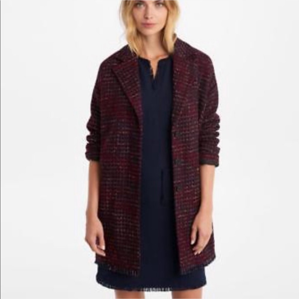 Karl Lagerfeld 8 tweed burgundy navy sweater coat